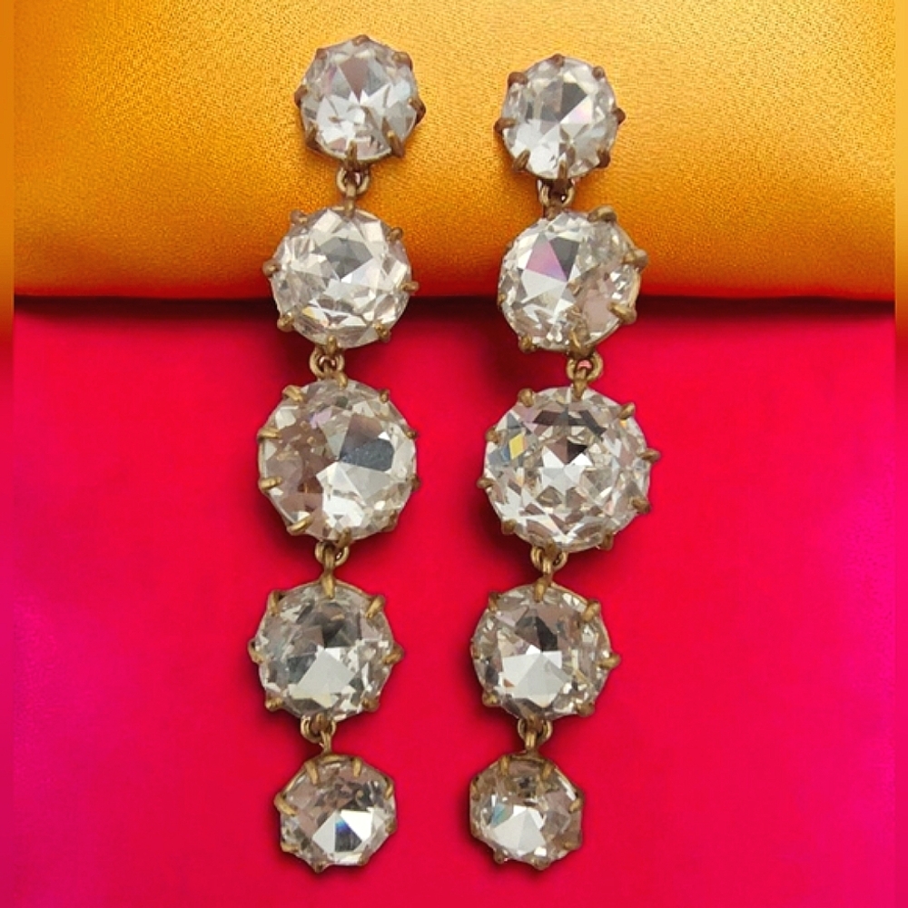 J. Crew Crystal Statement Drop Earrings Gold Tone Chandelier Sparkly Jewelry